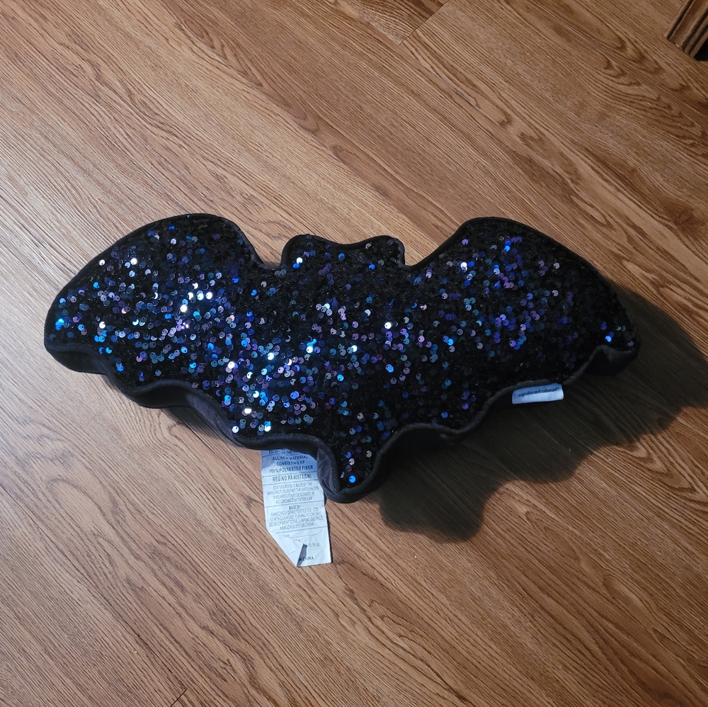 Cupcakes & Cashmere reversible bat pillow velvet iridescent sequins
